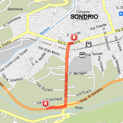 Mappa del percorso dall'entrata di Sondrio – Viale dello stadio